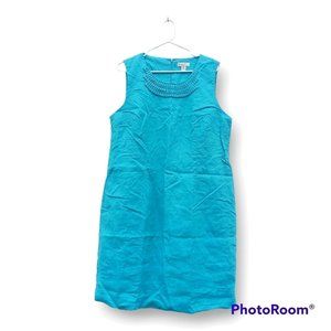 Turquoise 100% Linen Sleeveless Shift Dress Size 18